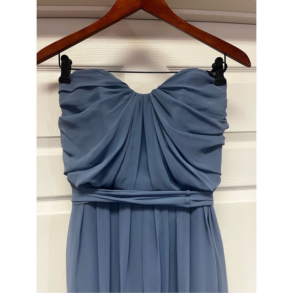 After Six Slate Blue Strapless Sweetheart Gown Maxi Dress sz 8 EUC